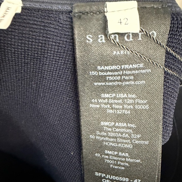 Sandro Navy A-Line Skirt with White Accents and Beaded Trim - Picture 4 of 6